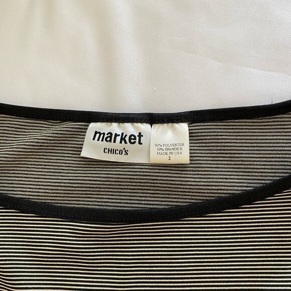 CHICO's Market 3/4 sleeve black cream striped size 12 - Picture 5 of 9